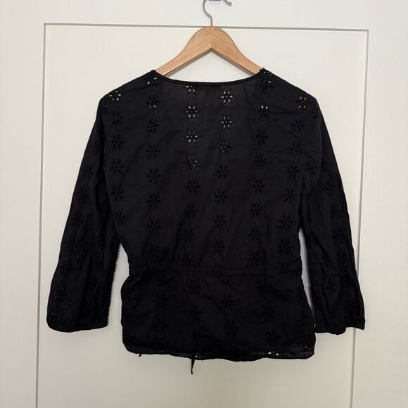 Madewell Wrap Top Womens Sz Small Black Scalloped Eyelet Floral Boho Feminine - Picture 5 of 10